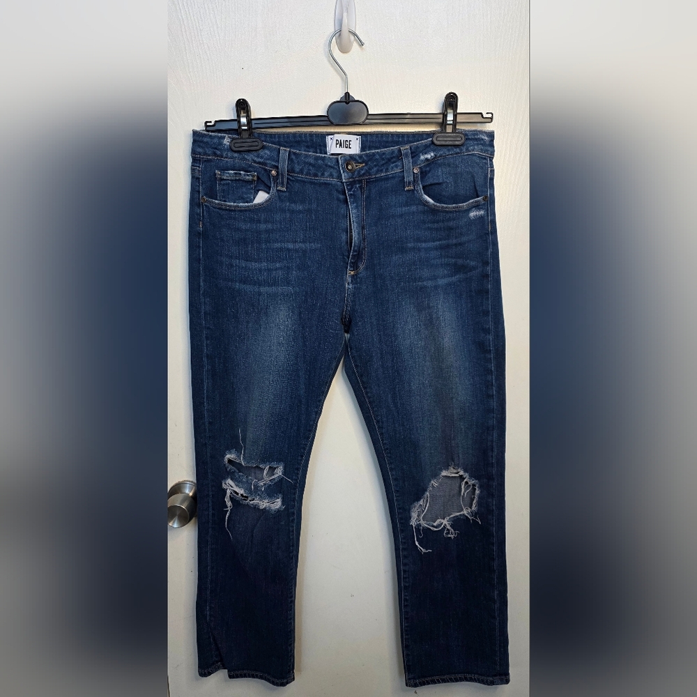*2 For $40* PAIGE Brigitte Dark Blue Ankle Cropped Distressed Jeans